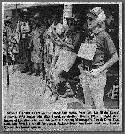 Hobo Lump, Slow Freight Ben, Minneapolis Jewel, Dirty Face Josie, Jackpot Jerry Van Bank, Long Looker Mic