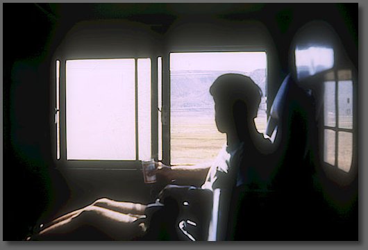 Hydrating myself in a caboose in transit across Nevada
