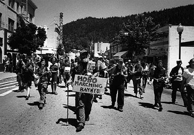 Tex leads the Hobo Marching Band in Dunsmuir's Railroad Days parade