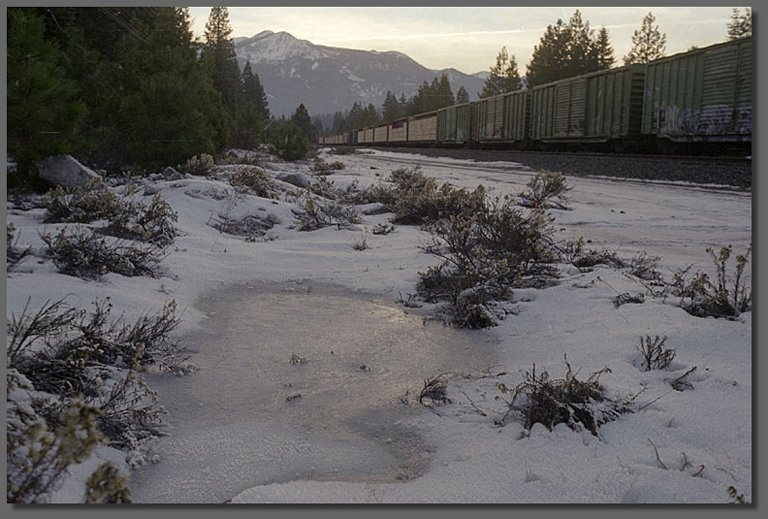 Frozen pond near south siding, Black Butte