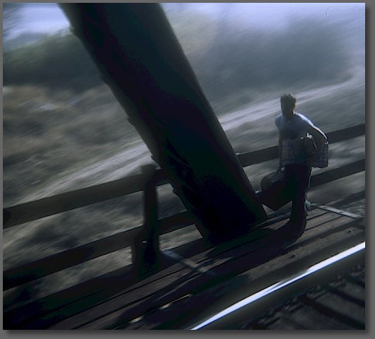 Passing a tramp on the American River bridge in Sacramento, CA