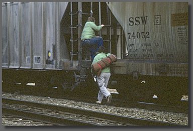 tramps catching train