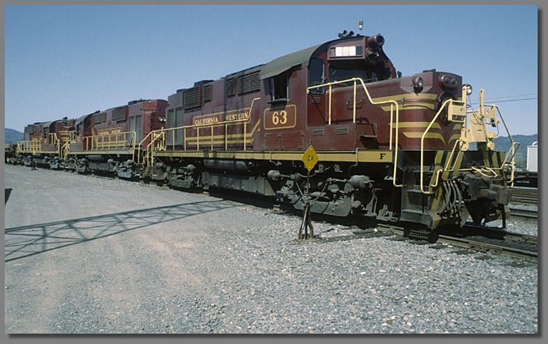 California Western freight, Willits, CA, April 1982