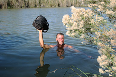 Doc Bo wading Rio Grande